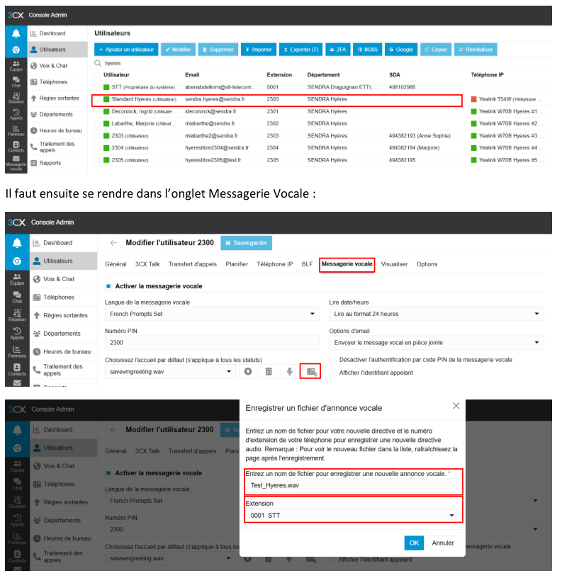 Accès à la messagerie vocale