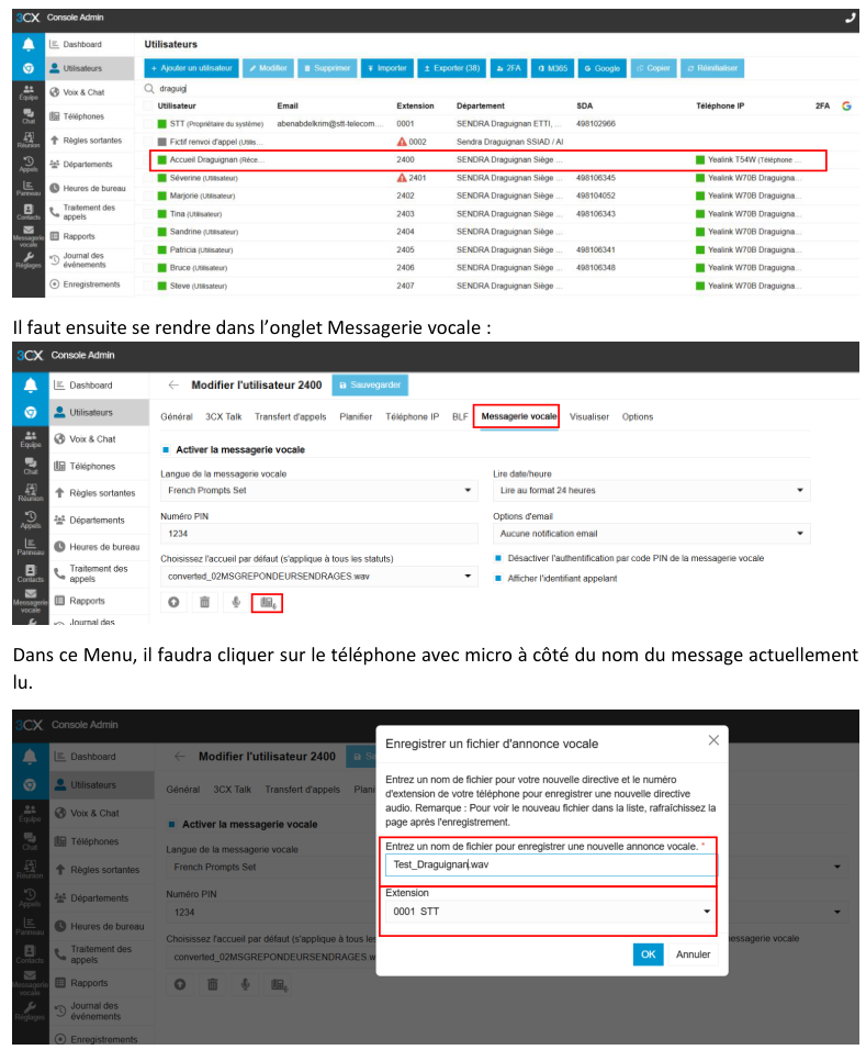 Accès à la messagerie vocale